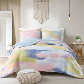 Intelligent Design 022164257885 Queen Comforter Set Chic Colorful Brushstroke Abstract Print Girls Room D C
