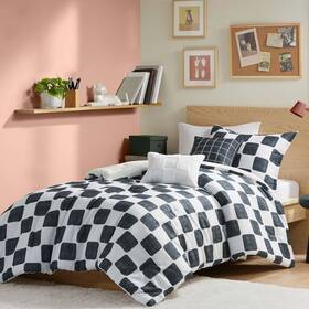 Intelligent Design 022164364989 Twin Comforter Set Chic Black And White Checkered Print Size Mo