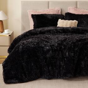 Intelligent Design 086569374868 Malea Shaggy Comforter Set Fluffy Bedding-king-black 3 Pcs