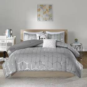 Intelligent Design 313051269242 Khloe 5-piece Grey/silver Microfiber King/cal King Ultra Soft Metallic Print Com
