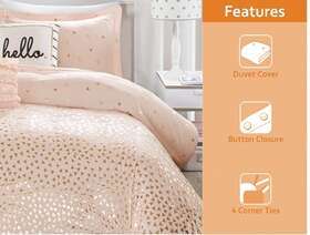76628309 Intelligent Design Full Queen Duvet Cover Pink Gold Metallic Printed Bedding Euc