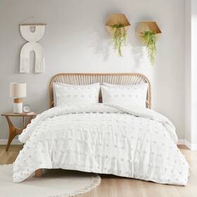 88095961 Intelligent Design 3pc Full/queen Elise Clip Jacquard Duvet Cover Set Ivory