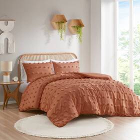 89737018 Intelligent Design 3pc Full/queen Elise Clip Jacquard Duvet Cover Set Rust -