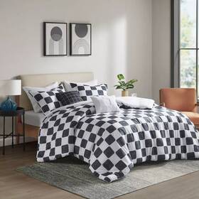 92120547 Intelligent Design Twin/twin Xl Harlow Checkered Comforter Set Black/white