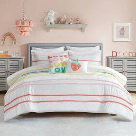 B0cx7nkfng Intelligent Design Kids Full Cotton Comforter Set Fun Colors Chenille Stripes