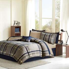 Id10-1224 Intelligent Design Comforter Set 7-pcs 86 Inch X68 Imported Machine Wash Navy Multi