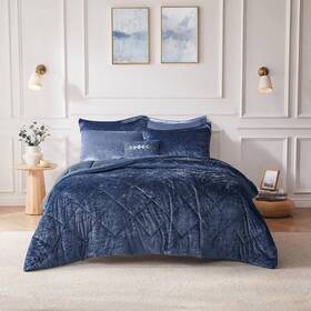 Id10-1974 Intelligent Design Isabel 4-piece Navy Velvet King/cal King Soft Lustrous Comforter Set With