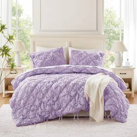 Id10-2475 Intelligent Design King Comforter Set Purple Lily Puffy Floral Shabby King/cal