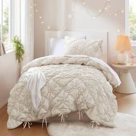 Id10-2479 Intelligent Design Twin Comforter Set Ivory Lily Puffy Floral Shabby Chic Boho Bedding For Gir