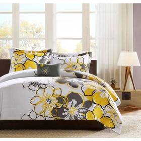 Mz10-0645 Intelligent Design Mackenzie 4-piece Yellow Microfiber King/cal King Floral Cottage Comforter Set