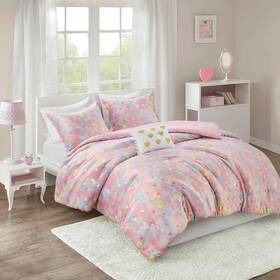 Mz10-0655 Intelligent Design Jenna 4-piece Pink Multi/gold Microfiber Full/queen Metallic
