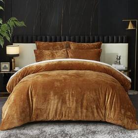 Ivellow 738068008002 Luxury Velvet Comforter Set Size - 5pcs Ultra Soft Breathable King Camel Gold