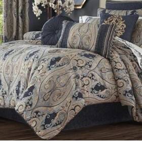 J Queen New York 193842119303 Luciana Indigo Blue Silver Slimmer 3pc Comforter Set Shams