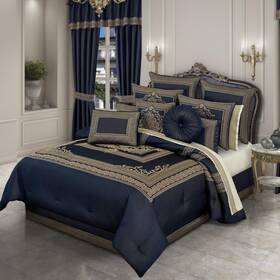 J Queen New York 193842153918 Excelsior King Comforter Set 4 Pc Royal Blue And Gold 578 Nip