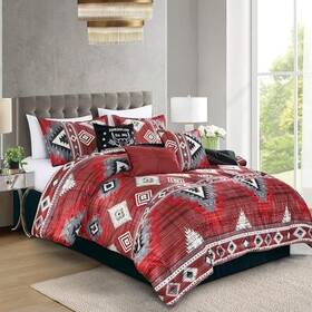 Jaba 812590037058 Burgundy Western Soft Velvet Comforter Set 7 Piece Southwestern Bedding King