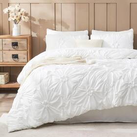 Jameswish 313107056093 White Comforter Set Queen Size Bed In A Bag 7 Piece Pinch Pleat Bedding Pint