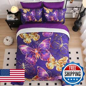 B0f9wqz2yv Jameswish 7 Piece Butterflies Comforter Set Twin Size 3d Gold Violet