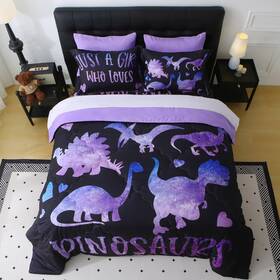 B0fh4bjsh4 Jameswish 7 Piece Girls Dinosaur Comforter Set Queen Size Violet Dinonsaur Soft