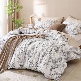 Janzaa 784536851984 Queen Comforter Set White Floral Bedding Sets 3 Pieces Flowers Bed