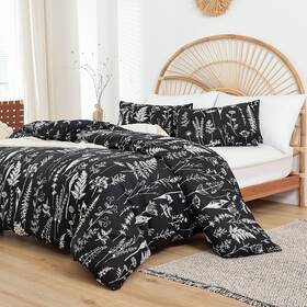 Janzaa 784536851991 Queen Comforter Set Black Floral Bedding Sets 3 Pieces Flowers Bed