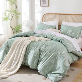 Janzaa 792119042759 Queen Comforter Set Sage Green Floral Bedding Sets 3 Pieces