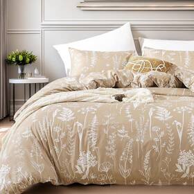 Janzaa 792119212237 Twin Comforter Set Taupe Floral Bedding Sets 2 Pieces Flowers Bed C