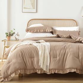 Janzaa 792119212275 Queen Ruffled Comforter Set 3pcs 1 Taupe And 2 Pillowca