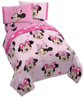 Jay Franco 032281404444 Disney Minnie Mouse Hearts N Love 4 Piece Twin Bed Set - Includes Reversible