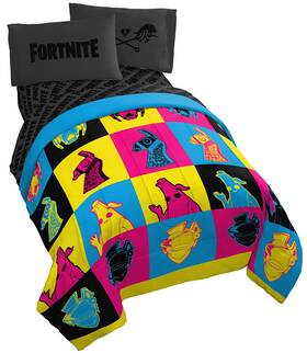 Jay Franco 032281404642 Fortnite Neon Warhol 4 Piece Twin Bed Set - Includes Comforter And Sheet