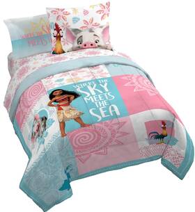 Jay Franco 032281425593 7 Piece Queen Moana Comforter Set Tropical Patchwork Disney Bedding Sheet