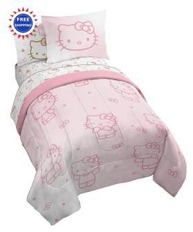 Jay Franco 032281429751 Hello Kitty 7 Piece Full Comforter Sheet Set Pillow Covers Soft Pink