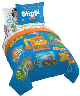 B0chwkzr2d Jay Franco Blippi And Meekah Trucks Twin Comforter Set - 5 Piece Blue Bedding