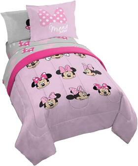Jf40083epcd Jay Franco Dinsey Minnie Mouse Faces 5 Piece Twin Bed Set - Includes Reversible Comforter &