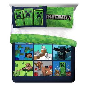 Jf78636 Jay Franco & Sons Minecraft Mobs Reversible Comforter And Pillowcase Set Queen Size Multicolor