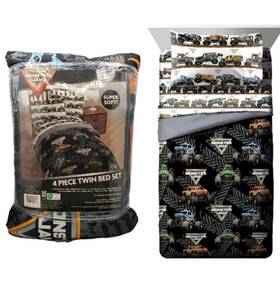 Tr39-q2 Jay Franco Monster Jam Trucks 4 Piece Twin Bed Set With Grave Digger And Megalodon