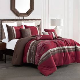 Jc Usa Trading 843688114498 Aurear Luxury 7 Piece Comforter Burgundy/brown Queen
