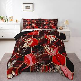 B0c3md3d4b Jejeloiu Honeycomb Full Size Bedding Set Boys Girls Red Marble Comforter