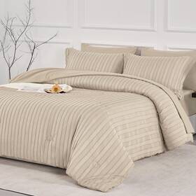 Jellymoni 974519728332 King Comforter Set - 3 Pieces Cream Grey Striped Tufted Bedding For All S