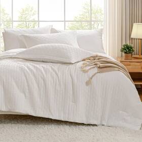 Jellymoni 974519728998 King Comforter Set - White Knitted Jacquard Waffle Bedding For All Season
