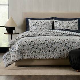 94680302 Jeremiah Brent Home 3pc King Floral Ftgenevaft Cotton Comforter Set Blue