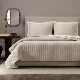 94680307 Jeremiah Brent Home 3pc King Channel Rice Stitch Gauze Quilt Set Beige