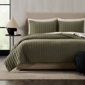 94686094 Jeremiah Brent Home 3pc King Channel Rice Stitch Gauze Quilt Set Green