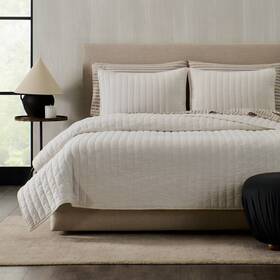 94686097 Jeremiah Brent Home 3pc King Channel Rice Stitch Gauze Quilt Set Cream