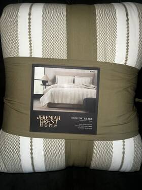 94707041 Jeremiah Brent Home King Textured Stripe Comforter Set Olive Green