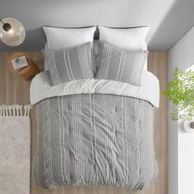87548633 Jla Home Ink Ivy 3pc Full/queen Kara Cotton Jacquard Comforter Set Gray