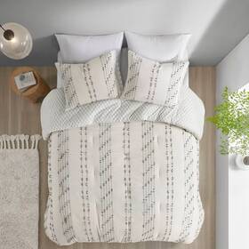 87548634 Jla Home Ink Ivy 3pc Full/queen Kara Cotton Jacquard Comforter Set Ivory