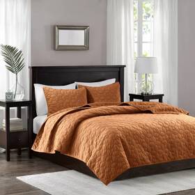 87548652 Jla Home Madison Park 3pc Full/queen Mercer Faux Velvet Reversible Coverlet Set Rust
