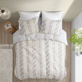 87548679 Jla Home Ink Ivy 3pc Full/queen Kara Cotton Jacquard Duvet Cover Set Ivory