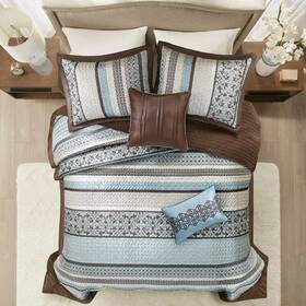 87548736 Jla Home Madison Park 5pc Queen Cambridge Reversible Jacquard Bedspread Set Blue