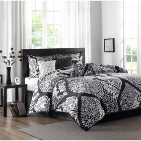 87548749 Jla Home Madison Park 7pc King Adela Cotton Printed Comforter Bedding Set Black